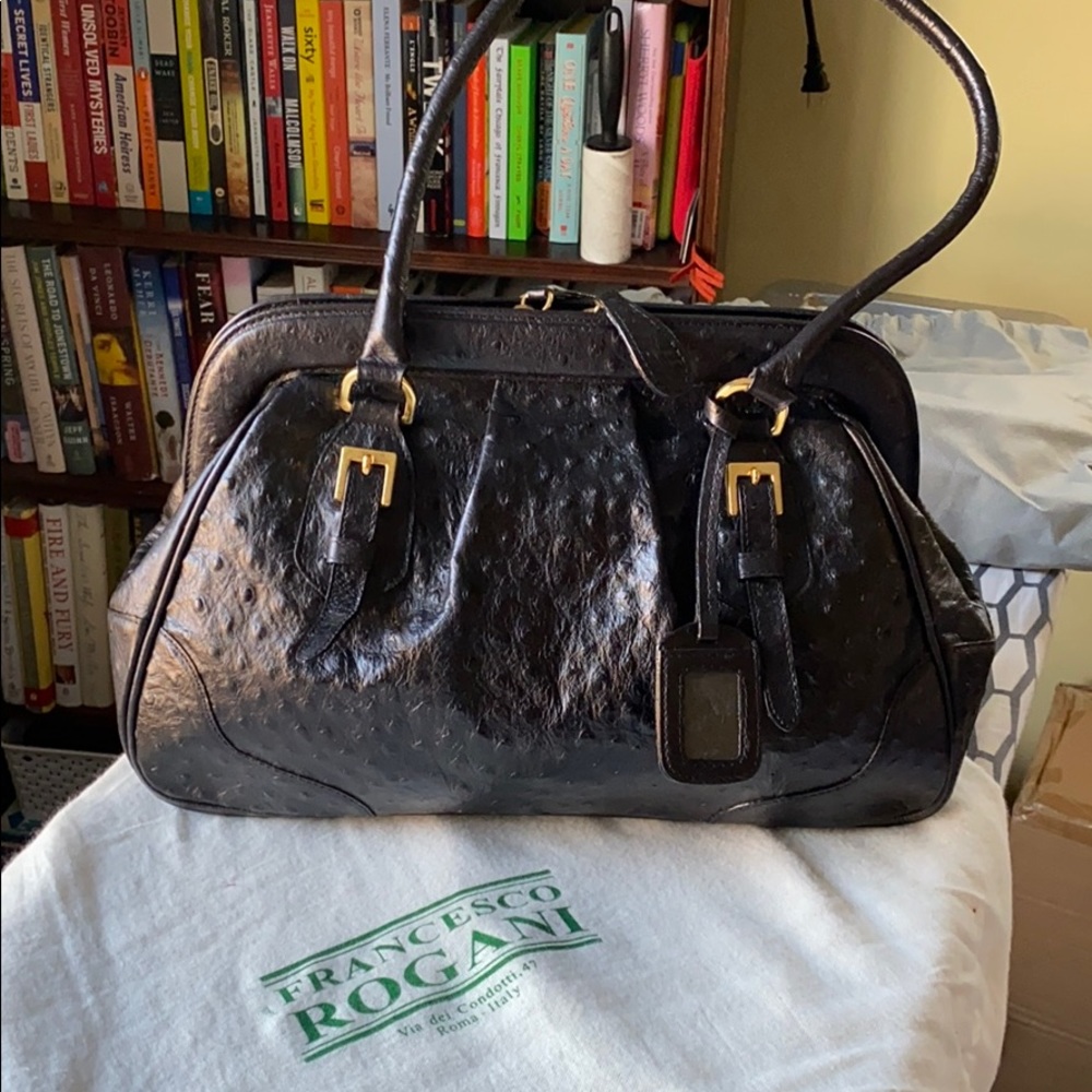 Rogani black croc embossed leather bag